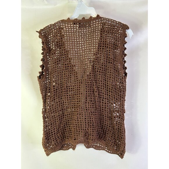 VTG 90s Hand Knit Crochet Floral Vest Shirt Boho Rave Coastal - Picture 8 of 8